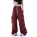 American vintage men cargo pants loose casual large pocket pants simple plain wide leg cargo pants unisex hanya RM10.89 di Shopee