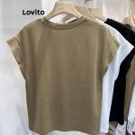 Lovito Casual Letter Padded Basic T-Shirt for Women LNA24019 (Khaki/White/Black) Lovito Kaos Empuk Basic Berlapis Huruf Kasual untuk Wanita hanya RM21.89 di Shopee