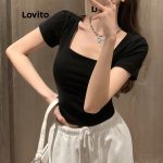 Lovito Casual Plain Basic Square Neck T-Shirt for Women LNE11006 (Black) Lovito Kaos Leher Polos untuk Wanita hanya RM17.49 di Shopee