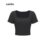 Lovito Casual Plain Basic Square Neck T-Shirt for Women LNE11006 (Black) Lovito Kaos Leher Polos untuk Wanita hanya RM17.49 di Shopee