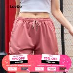 Lovito Casual Solid Drawstring Shorts for Woman L00242 (White/Black/Grey/Pink/Blue) hanya RM11.07 di Shopee