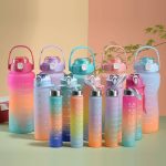 Ringgit Shop 3in1 Gradient Bottle 2000ml Cute Color Plastic Water Bottle with Food Grade Straw Travel Portable Botol Air hanya RM13.95 di Shopee