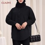 Shirt Kemeja Wanita Solid Color Single Pocket Fashion Long Sleeve Plain Loose Muslimah Blouse Women's Plus Size Blouse hanya RM24.00 di Shopee