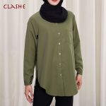 Shirt Kemeja Wanita Solid Color Single Pocket Fashion Long Sleeve Plain Loose Muslimah Blouse Women's Plus Size Blouse hanya RM24.00 di Shopee