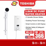 [Tng Redeem] Toshiba Instant Water Heater 5-Shower Mode Shower Head TWH-38EXPMY(G) / DSK38S3MW / DSK38ES3MB-RS hanya RM352.00 di Shopee