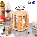 Wooden 12/16/20 pcs Spice jar set Seasoning Bottles Set Multi Glass Bottle  360 Rotation Spice Jar Rack hanya RM68.00 di Shopee