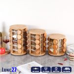 Wooden 12/16/20 pcs Spice jar set Seasoning Bottles Set Multi Glass Bottle  360 Rotation Spice Jar Rack hanya RM68.00 di Shopee