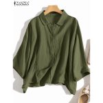 ZANZEA Women Daily Retro Casual Loose Long Sleeve Solid Color Blouse hanya RM33.70 di Shopee