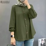 ZANZEA Women Muslim Casual Solid Color Full Sleeve O-Neck Abaya Kaftan Blouse hanya RM20.32 di Shopee