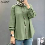 ZANZEA Women Muslim Casual Solid Color Full Sleeve O-Neck Abaya Kaftan Blouse hanya RM20.32 di Shopee