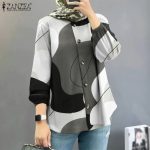 ZANZEA Women Muslim Fashion Puff Sleeves Long Sleeves Round Neck Printing Shirts hanya RM24.66 di Shopee