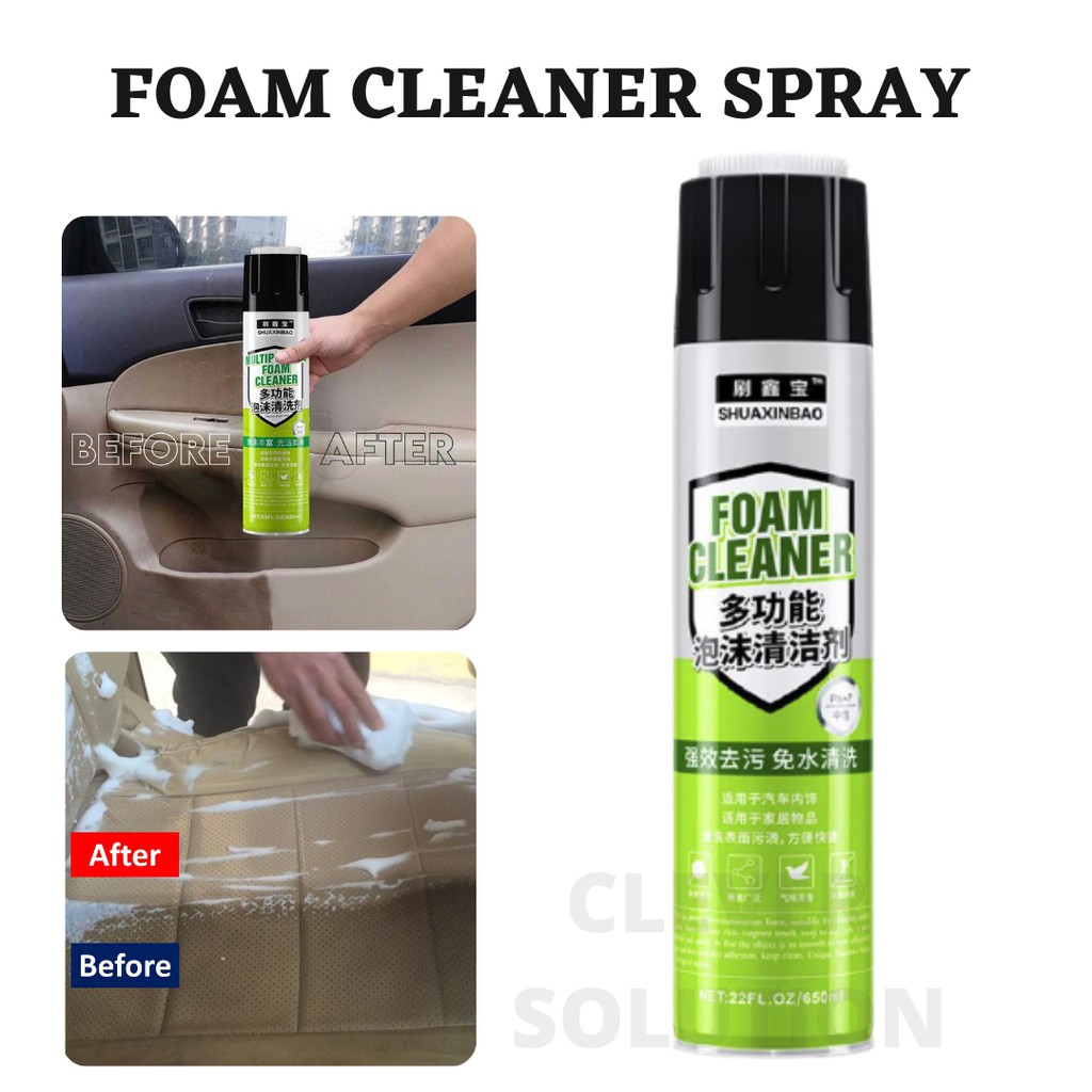 Multi-Purpose Foam Cleaner 650ml With Head Brush Pencuci Serbaguna Sofa Fabric Leather